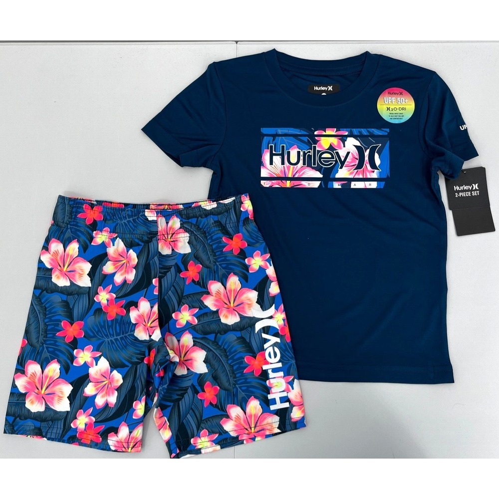 HURLEY H2O DRI UPF 50+ SWIM SET Little Boy Size 4 SWIM‎ TRUNKS/RASH GUARD FLORAL